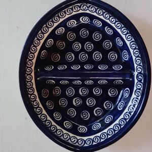 Boleslawiec Polish Pottery Colbalt Blue/white Divided Dish